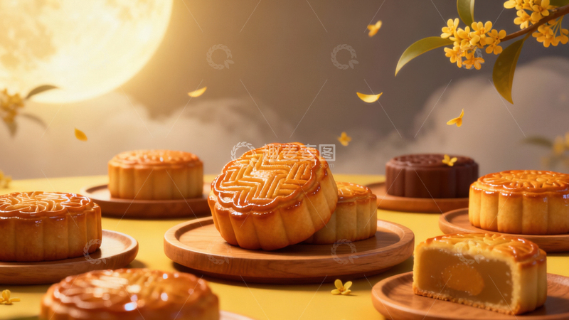 高清大图下载【趣麦麦图】中秋节月饼背景225