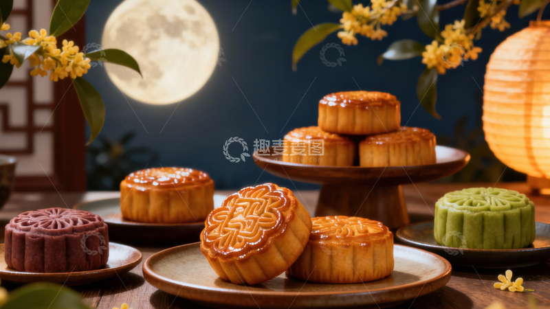 高清大图下载【趣麦麦图】中秋节月饼背景252