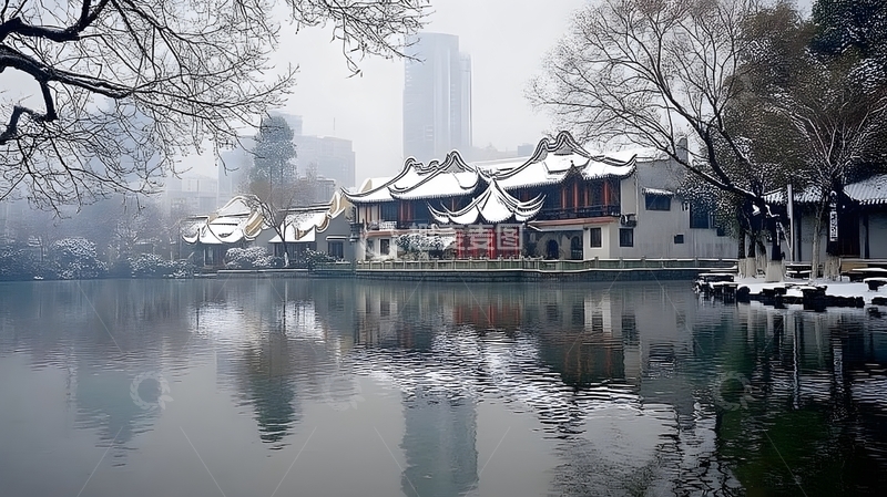 高清大图下载【趣麦麦图】雪景江南古建筑风景