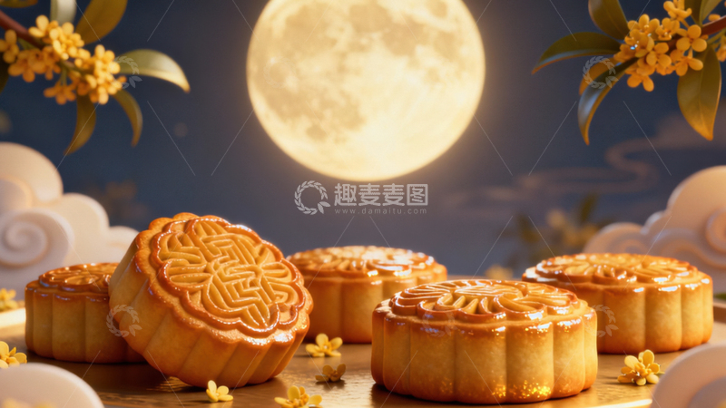 高清大图下载【趣麦麦图】中秋节月饼背景231
