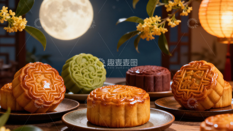 高清大图下载【趣麦麦图】中秋节月饼背景246
