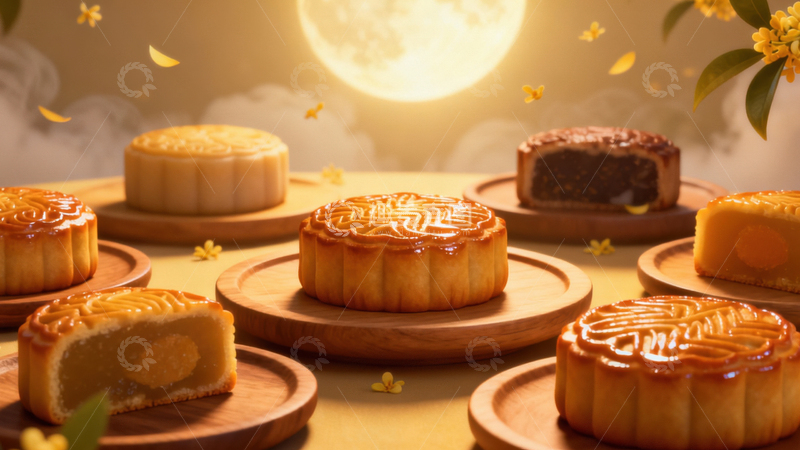高清大图下载【趣麦麦图】中秋节月饼背景233