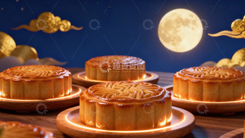 高清大图下载【趣麦麦图】中秋节月饼背景259