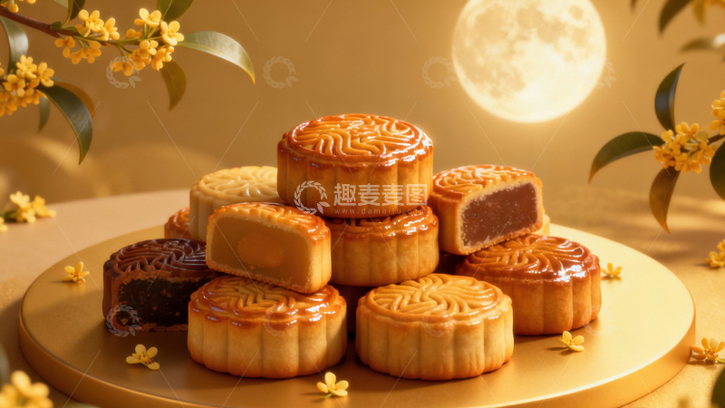 高清大图下载【趣麦麦图】中秋节月饼背景223