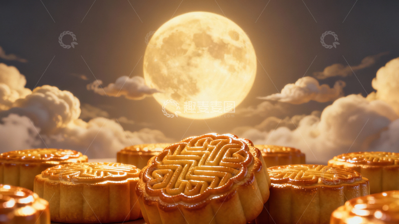 高清大图下载【趣麦麦图】中秋节月饼背景254