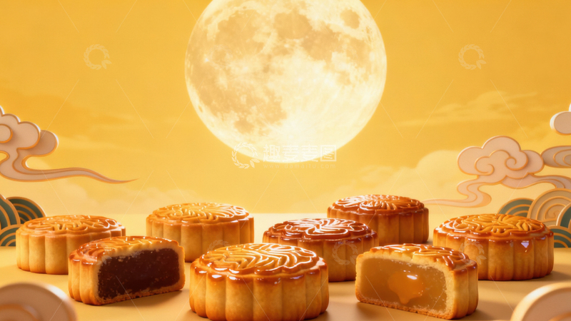 高清大图下载【趣麦麦图】中秋节月饼背景258