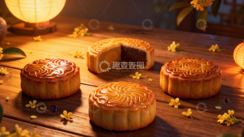 高清大图下载【趣麦麦图】中秋节月饼背景235