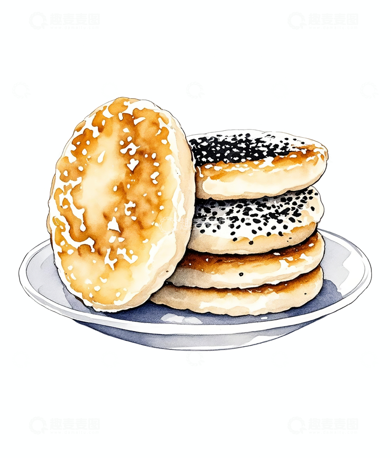 源文件下载【趣麦麦图】水彩风格芝麻脆饼3