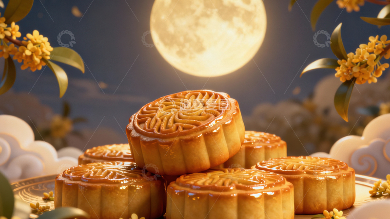 高清大图下载【趣麦麦图】中秋节月饼背景279