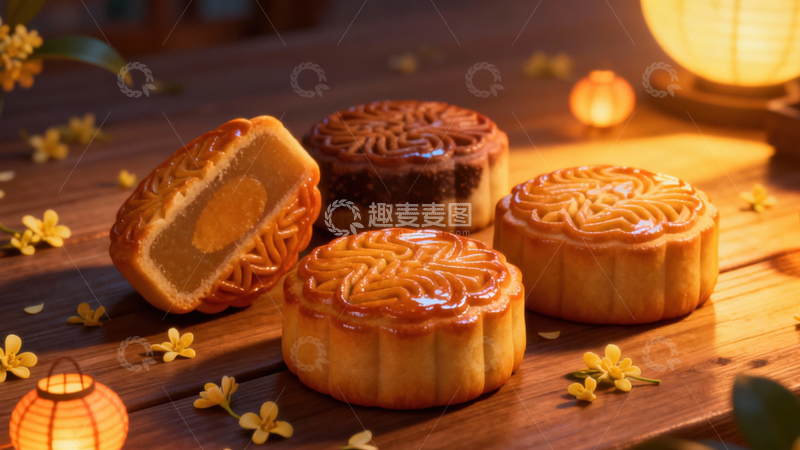 高清大图下载【趣麦麦图】中秋节月饼背景23