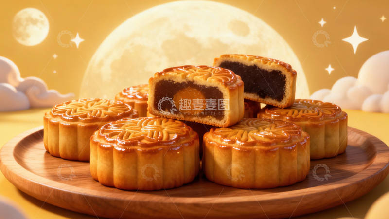 高清大图下载【趣麦麦图】中秋节月饼背景290