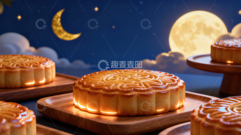 高清大图下载【趣麦麦图】中秋节月饼背景265