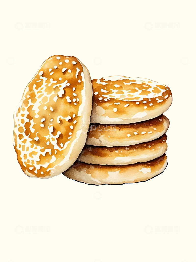 源文件下载【趣麦麦图】水彩风格芝麻脆饼1