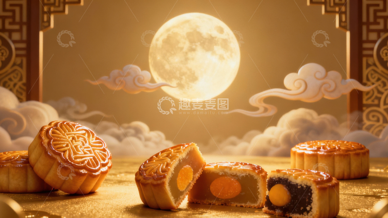 高清大图下载【趣麦麦图】中秋节月饼背景291
