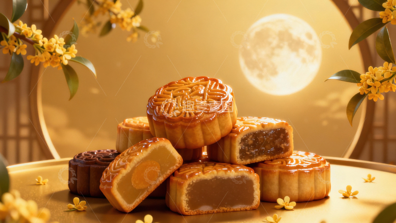 高清大图下载【趣麦麦图】中秋节月饼背景299