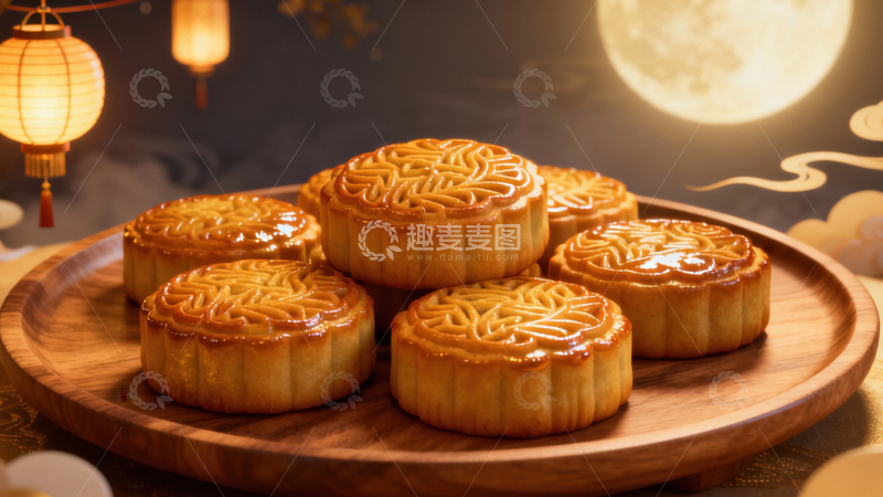 高清大图下载【趣麦麦图】中秋节月饼背景274