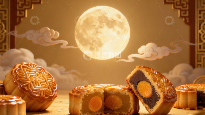 高清大图下载【趣麦麦图】中秋节月饼背景278