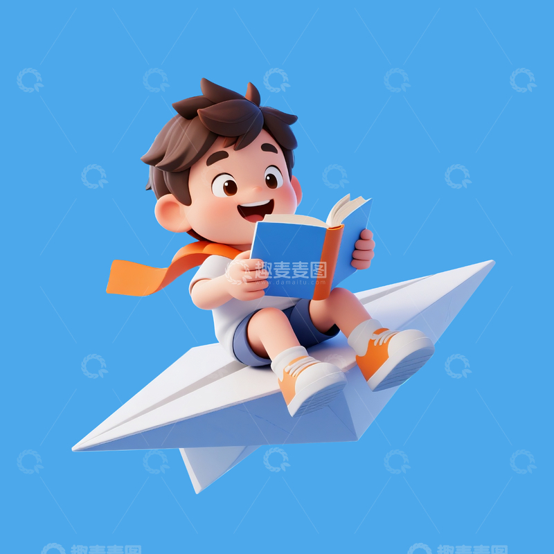 源文件下载【趣麦麦图】坐纸飞机的小男孩2