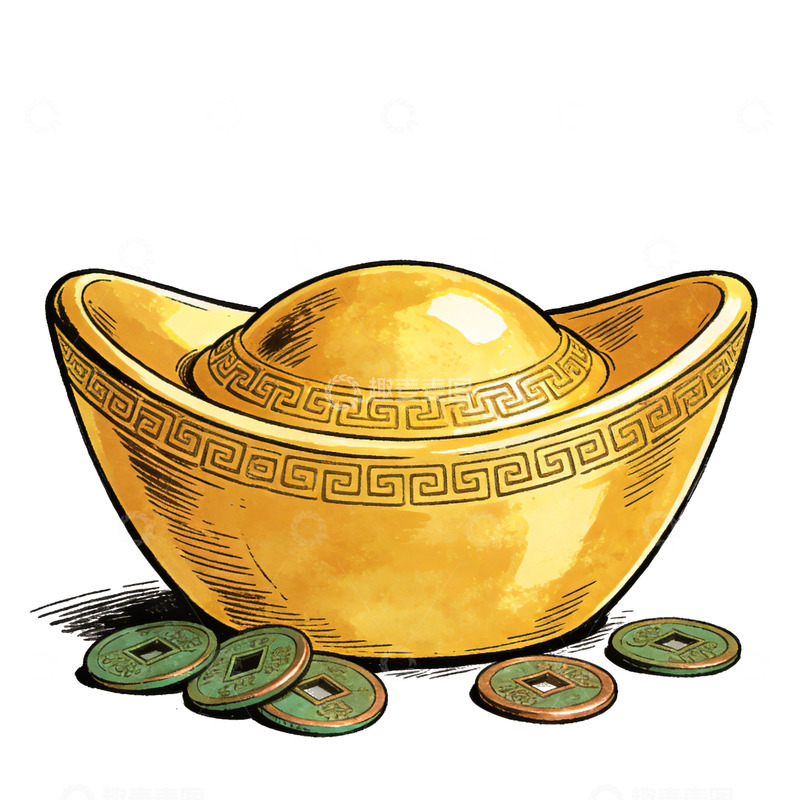 高清大图下载【趣麦麦图】元宝铜钱简笔