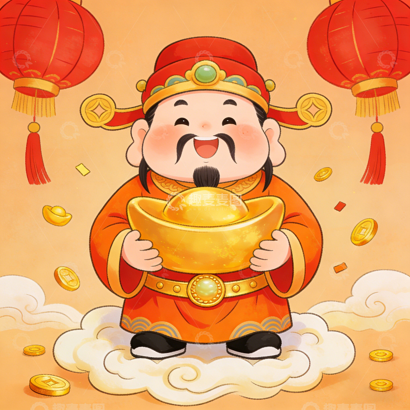 高清大图下载【趣麦麦图】财神爷插画图