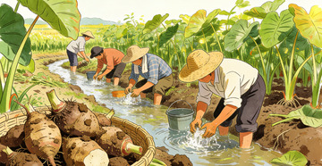 田园风光农民劳作芋头插画素材
