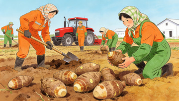 农田劳作农民插画芋头