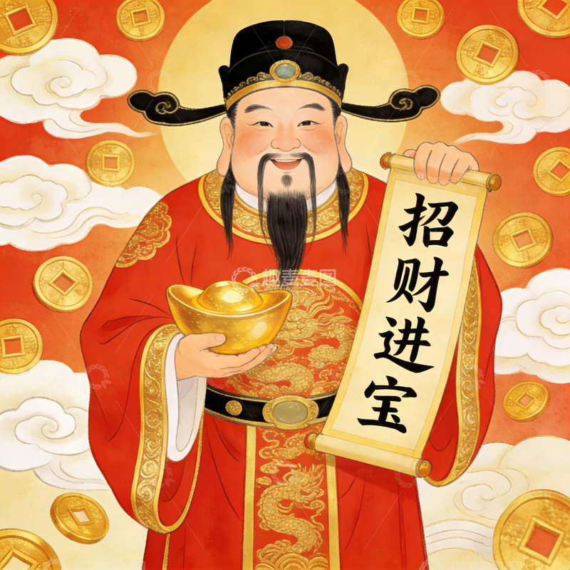高清大图下载【趣麦麦图】迎财神过大年