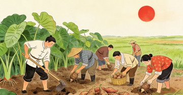 田园劳作丰收插画芋头