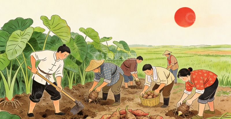 高清大图下载【趣麦麦图】田园劳作丰收插画芋头