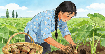 田园风光农耕插画红薯收获芋头