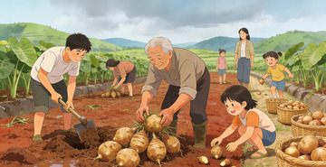 田园风光家庭农作插画芋头
