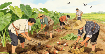 芋头田园风光农民劳作插画