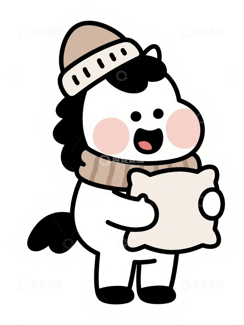 高清大图下载【趣麦麦图】卡通奶牛抱卷轴可爱表情包