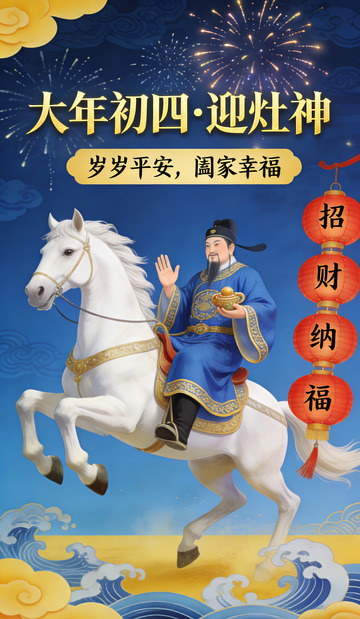 传统中国风大年初四迎灶神海报