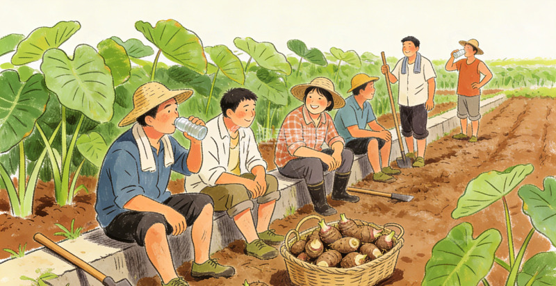 高清大图下载【趣麦麦图】农田劳作休息场景插画