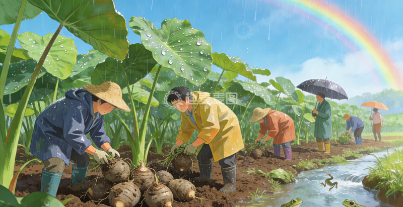 高清大图下载【趣麦麦图】田园雨耕插画芋头
