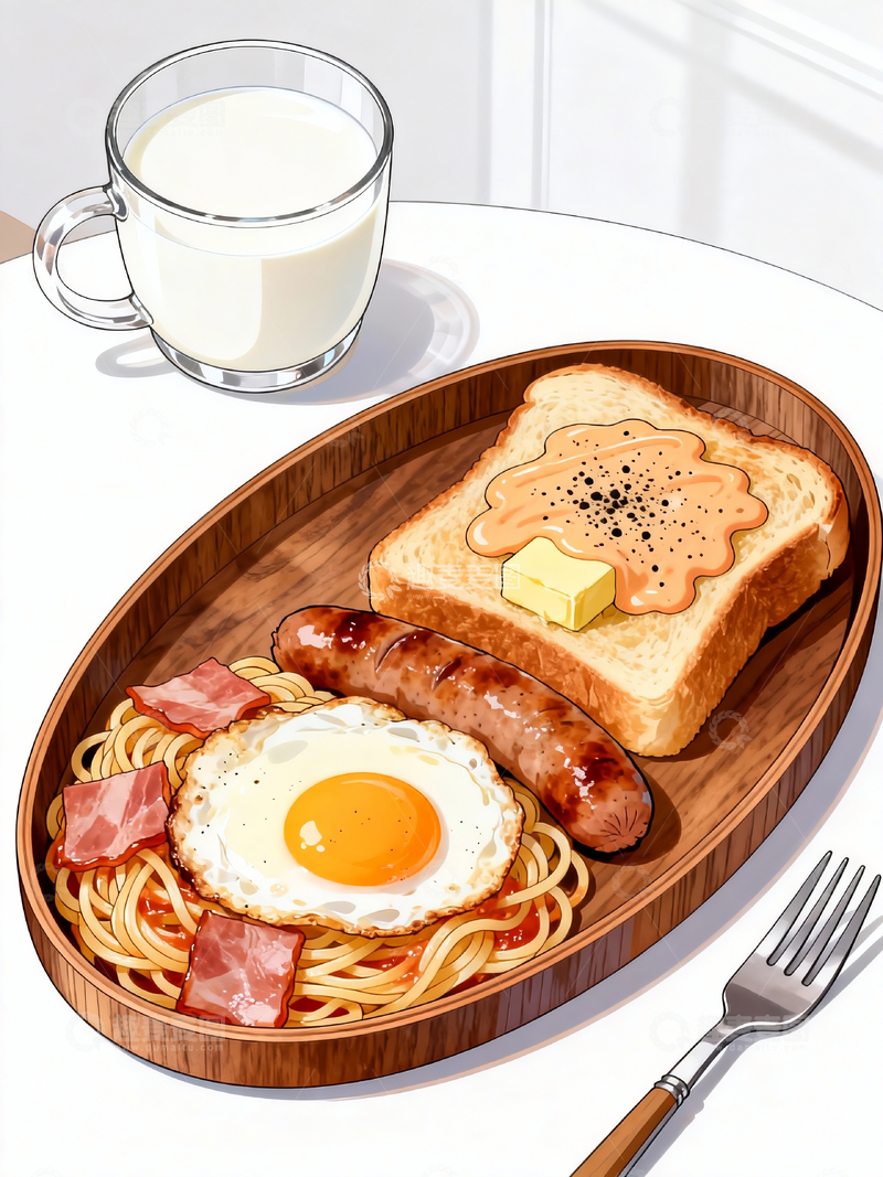 源文件下载【趣麦麦图】漫画风格吐司煎蛋意大利面3
