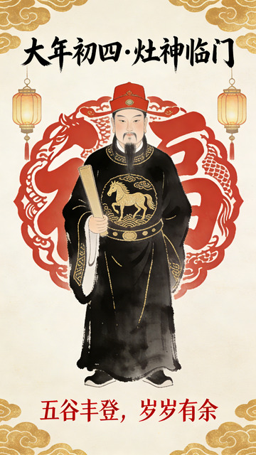 传统中国风灶神年画