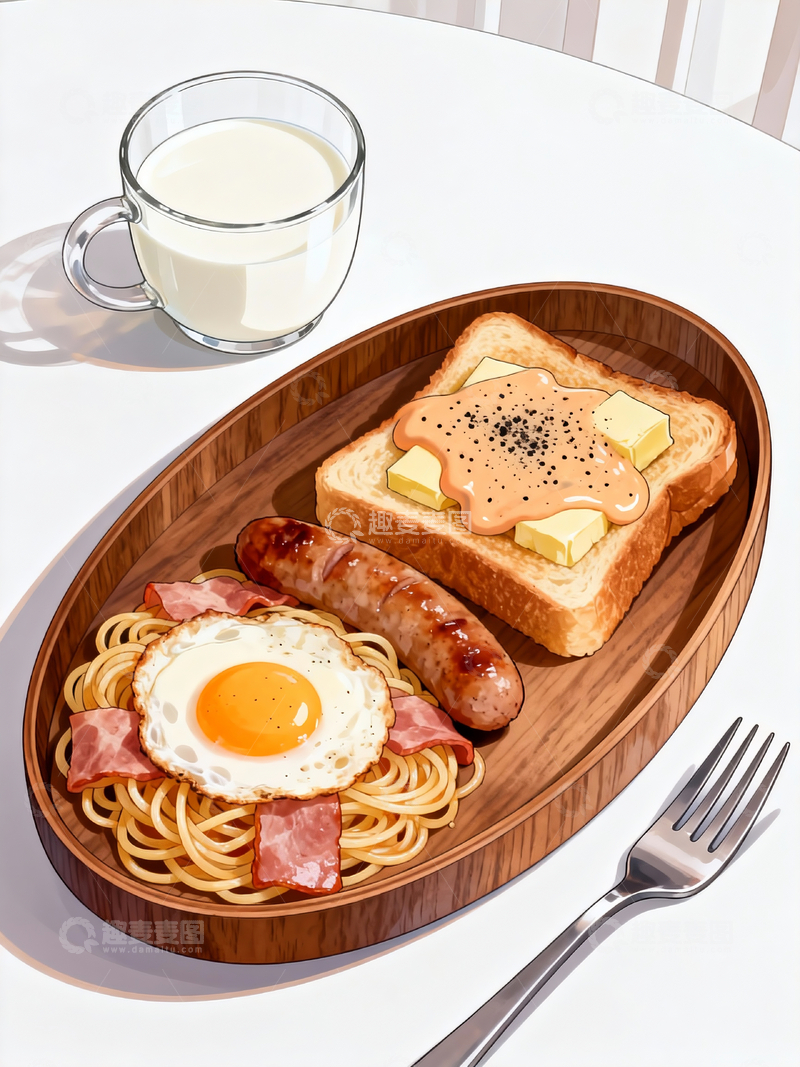 源文件下载【趣麦麦图】漫画风格吐司煎蛋意大利面4