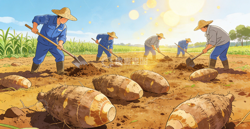 高清大图下载【趣麦麦图】农民耕作插画芋头