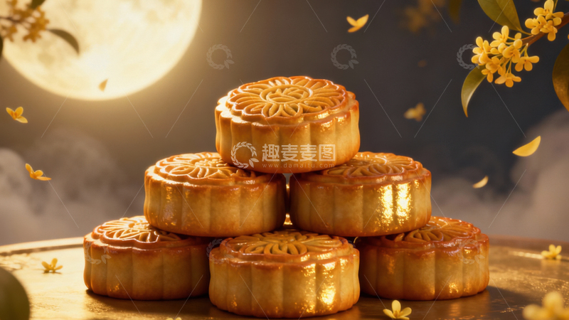 高清大图下载【趣麦麦图】中秋节月饼背景307