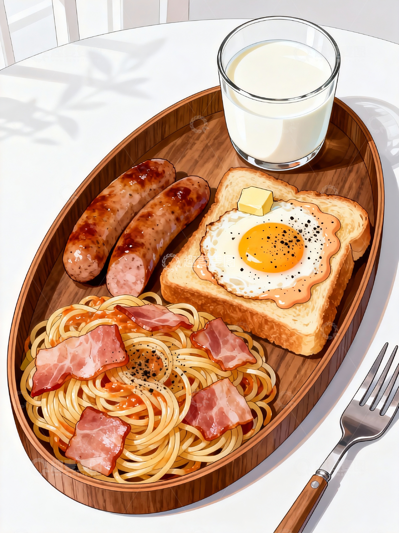 源文件下载【趣麦麦图】漫画风格吐司煎蛋意大利面1