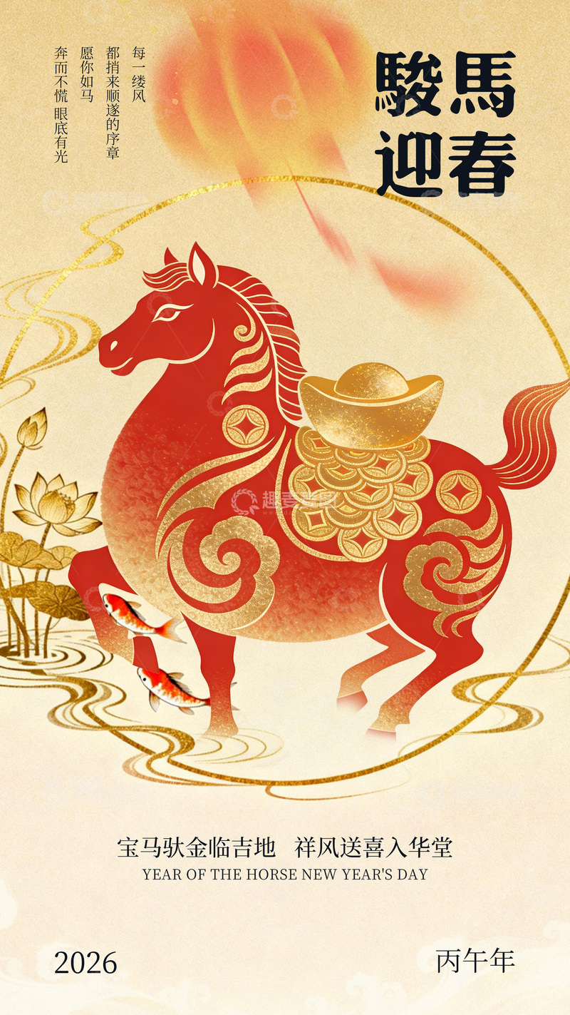 源文件下载【趣麦麦图】-骏马迎春喜庆海报设计