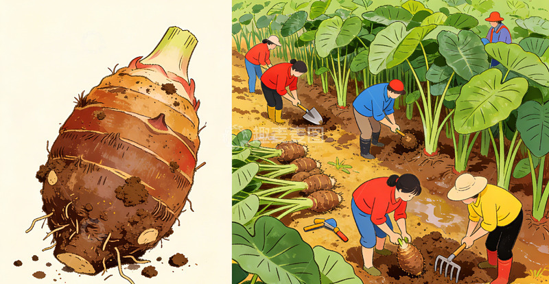 高清大图下载【趣麦麦图】田园风光红薯收获插画素材