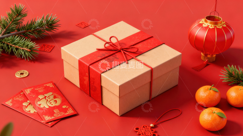 高清大图下载【趣麦麦图】新年礼盒元素背景004