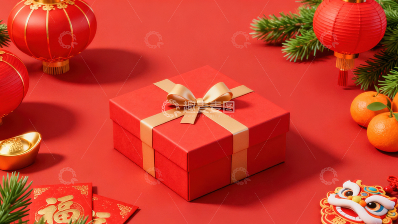 高清大图下载【趣麦麦图】新年礼盒元素背景016