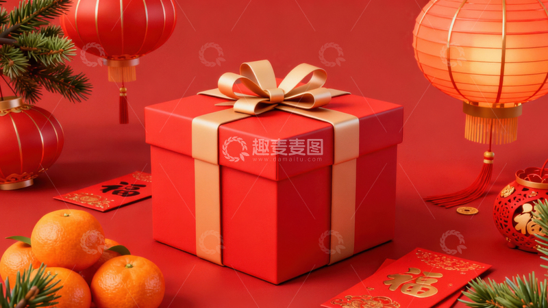 高清大图下载【趣麦麦图】新年礼盒元素背景009