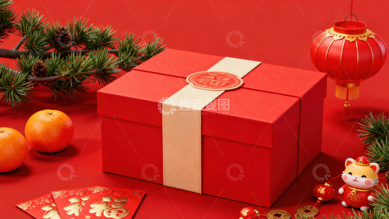 高清大图下载【趣麦麦图】新年礼盒元素背景002