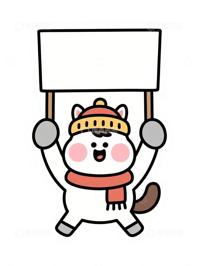 高清大图下载【趣麦麦图】卡通猪举牌宣传插画