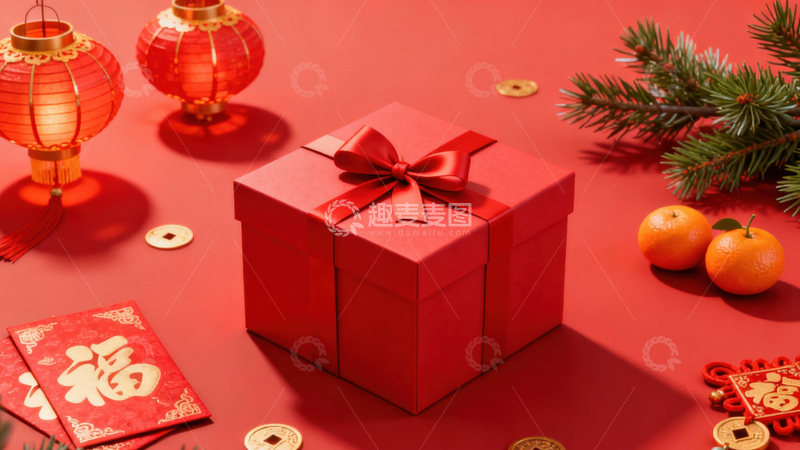 高清大图下载【趣麦麦图】新年礼盒元素背景006